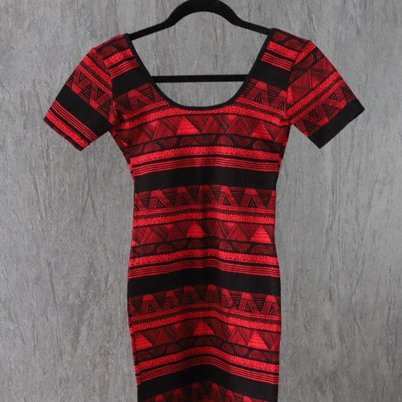American Apparel Red/Black Bodycon Patterned Dress - Picture 1 of 5